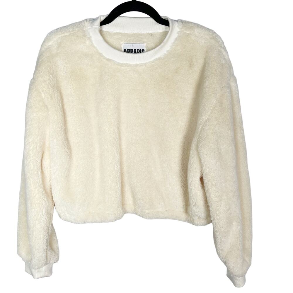Apparis S/M Cream Teddy Sherling Sherpa Sweatshirt Crew Boxy Fit Lounge Cozy